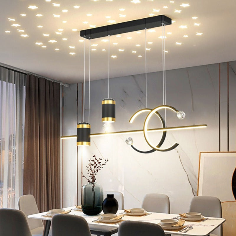 Dining room chandelier, light luxury modern minimalist bar light, Taipei European starry sky projection long strip dining room lighting fixture, cross-border