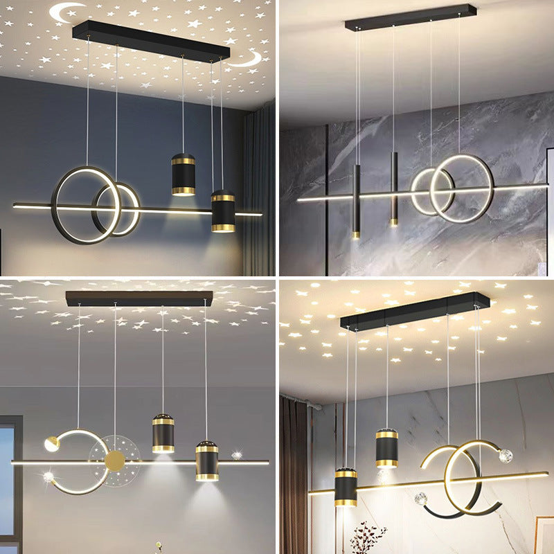 Dining room chandelier, light luxury modern minimalist bar light, Taipei European starry sky projection long strip dining room lighting fixture, cross-border