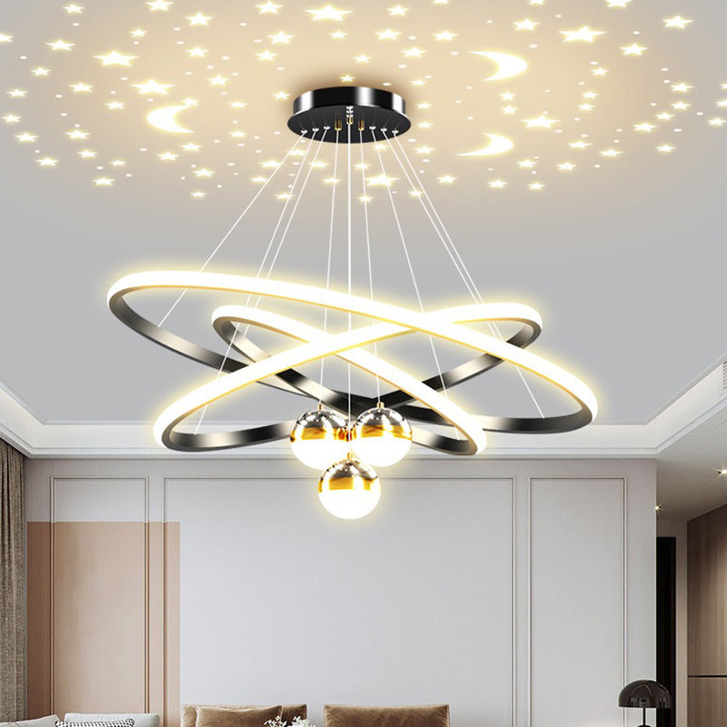 Minimalist modern starry sky chandelier for living room, bedroom, dining room, trendy bar lamp, projector light, Nordic style.