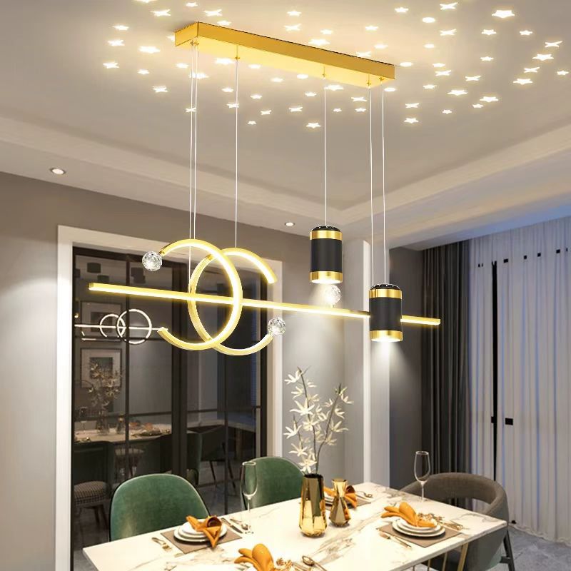 Dining room chandelier, light luxury modern minimalist bar light, Taipei European starry sky projection long strip dining room lighting fixture, cross-border