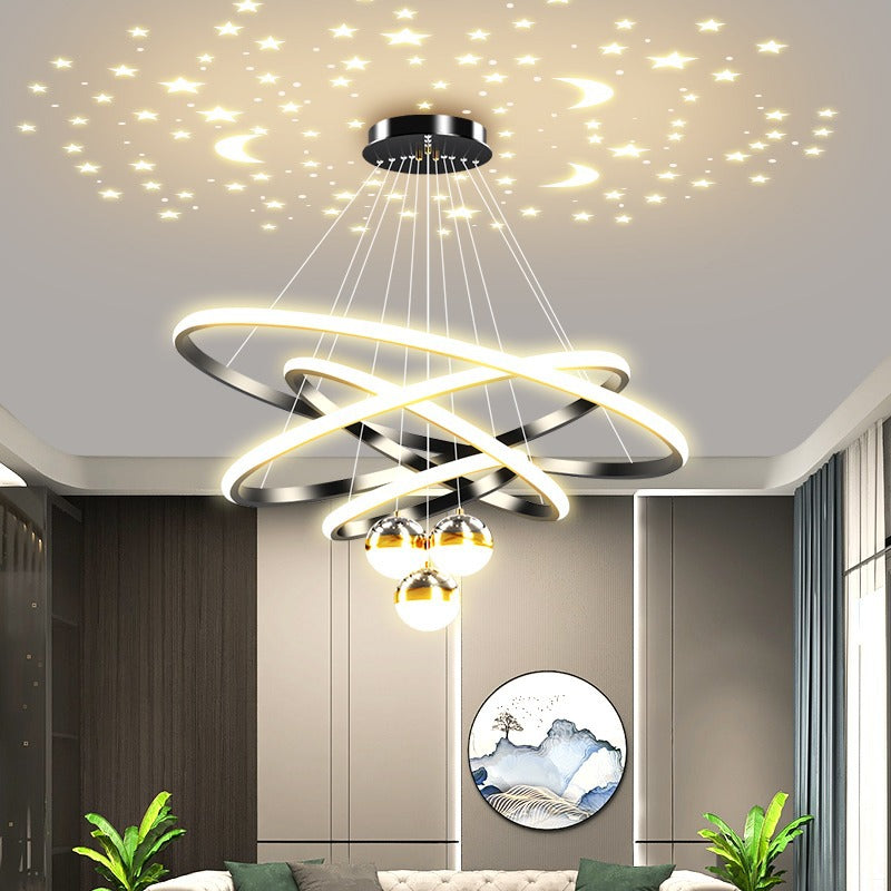 Minimalist modern starry sky chandelier for living room, bedroom, dining room, trendy bar lamp, projector light, Nordic style.